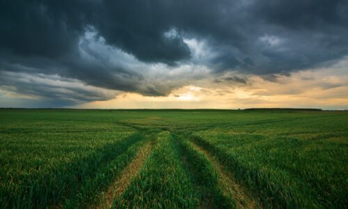 Storm clouds , dramatic dark sky over the rural field landscape