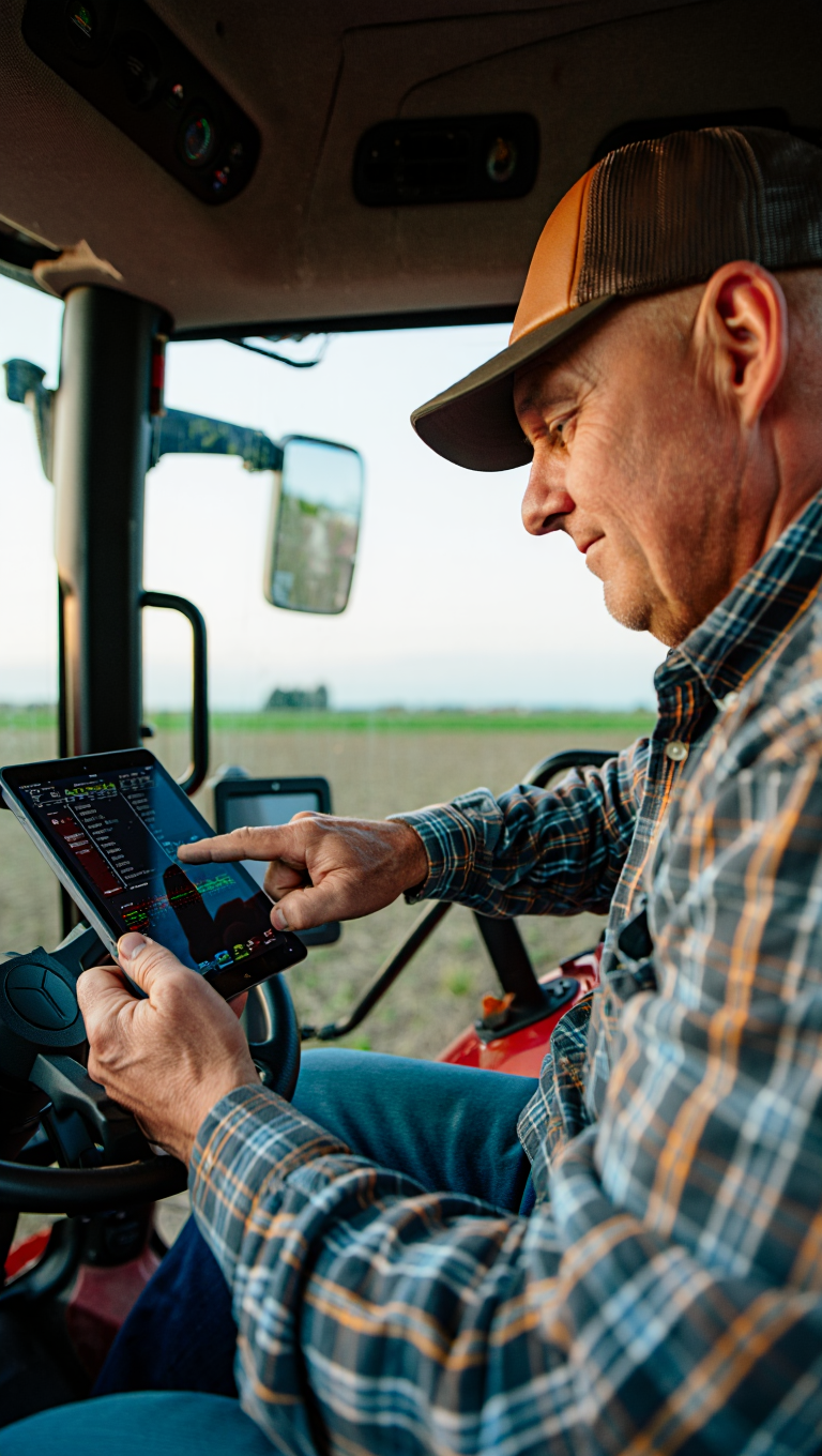 agriculteur au volent avec une tablette